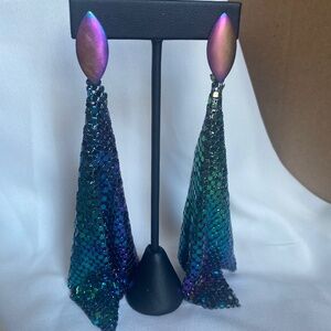 Purple green metal mesh earrings
